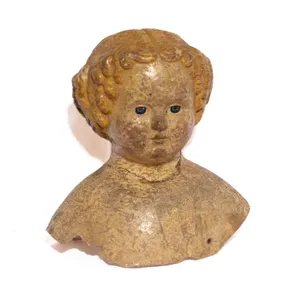 GERMAN PAPER MACHE SHOULDER DOLL HEAD POSSIBLY 19TH CENTURY.