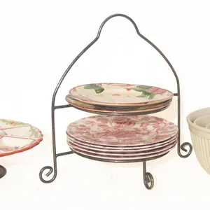 CERAMIC RELISH DISH, MIXING BOWLS, DINNER PLATES, AND DISPLAY STAND.
