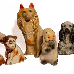CHALKWARE, CERAMIC, AND PLASTIC DOGS.