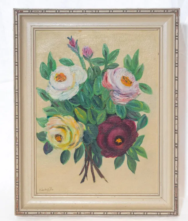 SIGNED FLORAL PAINTING WITH FRAME.