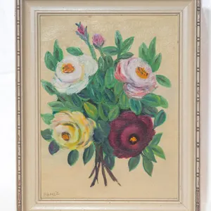 SIGNED FLORAL PAINTING WITH FRAME.