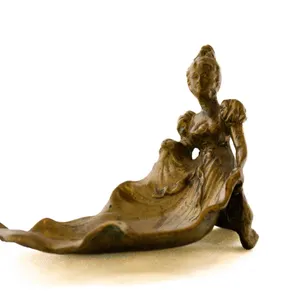 BRASS ART NOUVEAU TRINKET DISH FEATURING A WOMAN.