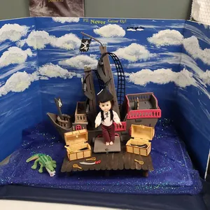 Pirate Ship Display Set With Doll, Handmade Backdrop, Plush Crocodile, Accessories, 'I'll Never Grow