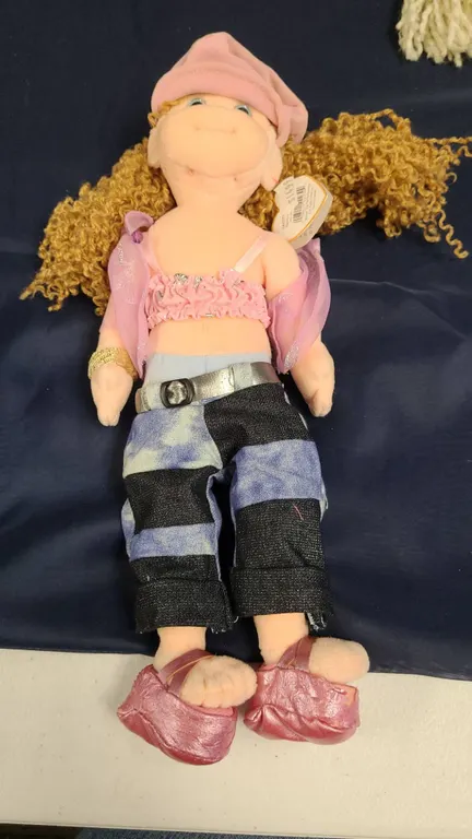 Ty Beanie Boppers Collection Boppin' Bobbi Doll 2002 With Original Tags and Curly Blonde Hair Denim