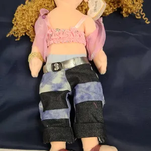Ty Beanie Boppers Collection Boppin' Bobbi Doll 2002 With Original Tags and Curly Blonde Hair Denim