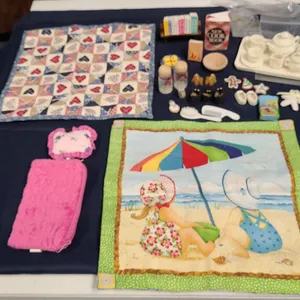 Doll Accessories With Miniature Porcelain Tea Set, Bedding, Decor, Cookbooks, and Doll Shoes