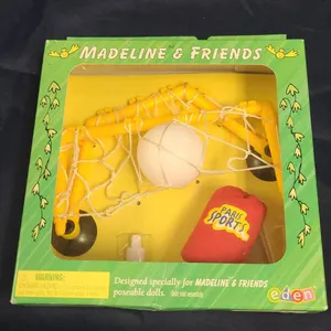 Madeline & Friends Soccer Accessory Set by Eden Including Goal, Ball, Duffle Bag, and Water Bottle i