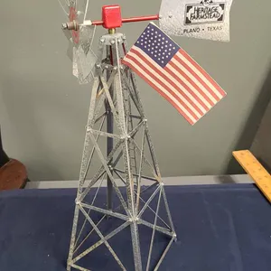 Heritage Farmstead Plano Texas Metal Windmill Model with American Flag and Lattice Tower Structure D