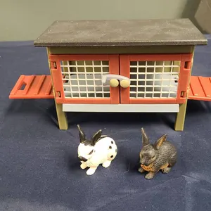 Schleich (2) 1996 Rabbit Figurines with 2008 Schleich Rabbit Hutch Playset, Germany, Made in China,