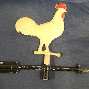 Cast Iron Rooster Weathervane With Painted Details, Folk Art Style