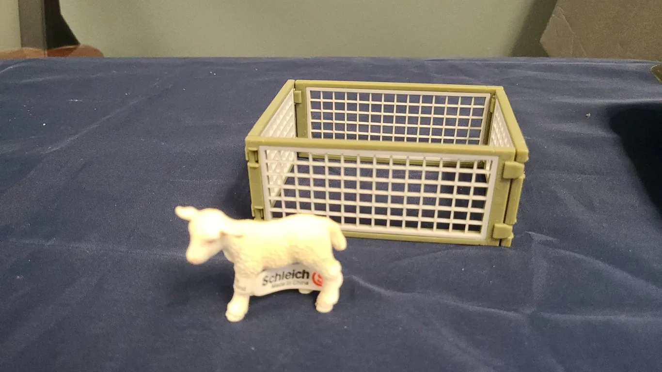 Schleich Farm Animal Figurine Lamb with Removable Tag and Plastic Livestock Pen, See Photos for Meas