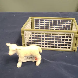 Schleich Farm Animal Figurine Lamb with Removable Tag and Plastic Livestock Pen, See Photos for Meas