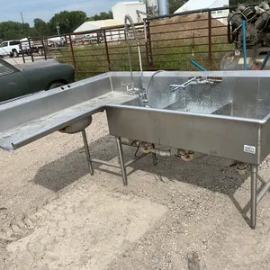 STAINLESS 3 BASIN SINK, 86”X68”, 44” TO TOP OF BACKSPLASH