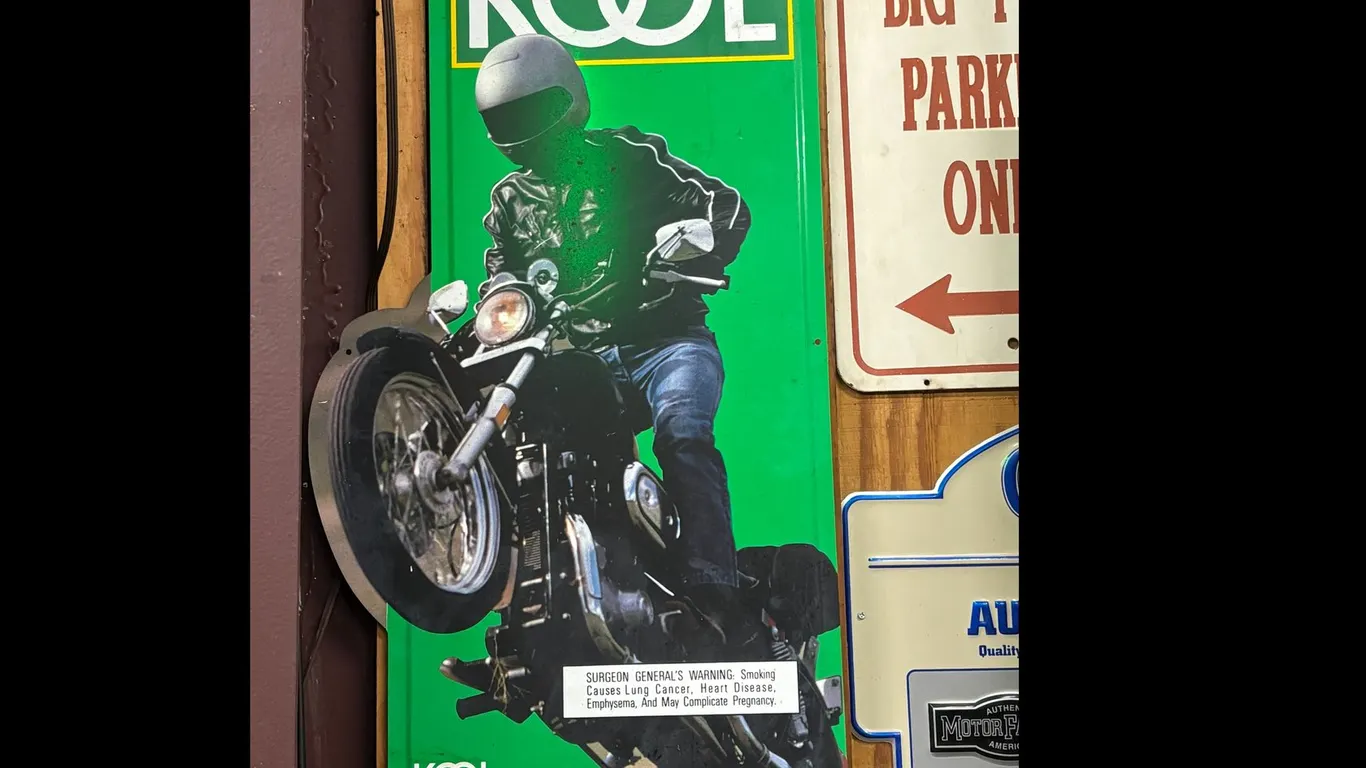 METAL KOOL CIGARETTES SIGN W/HARLEY DAVIDSON