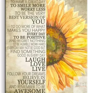 NEW Kas Home 16” x 20” Inspirational Sunflower Canvas Wall Art Quote Decor, Gallery Wrapped