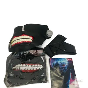 Tokyo Ghoul Kaneki Ken Cosplay Mask Set, Synthetic Leather, Anime Zipper Mouth, 2 Masks, Art Print- MOVIE TOO!
