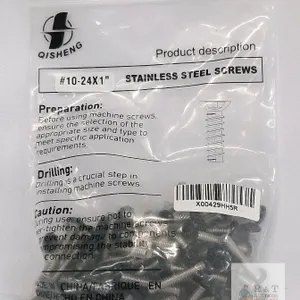 QISHENG #10-24x1" Stainless Steel Machine Screws, Pan Head, Phillips, 40–60 pcs, Sealed Bag