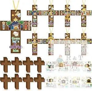 New 48 Pcs Christmas Nativity Craft Kit, Nativity Cross DIY Ornament