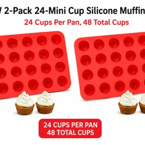 2 New 24-Mini Cups Silicone Muffin Pans, Reusable Cupcake Baking Pan Moulds, Nonstick BPA Free Silicone, 8.9" × 13" Each