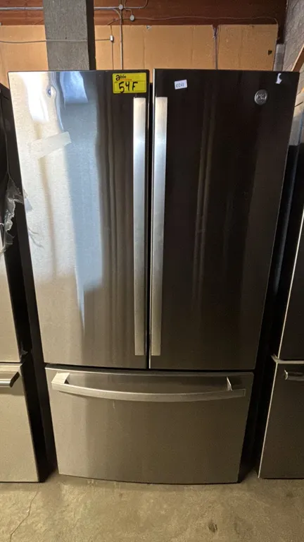 GE STAINLESS STEEL FRENCH DOOR FRIDGE WITH ROLLOUT FREEZER 35.5"W