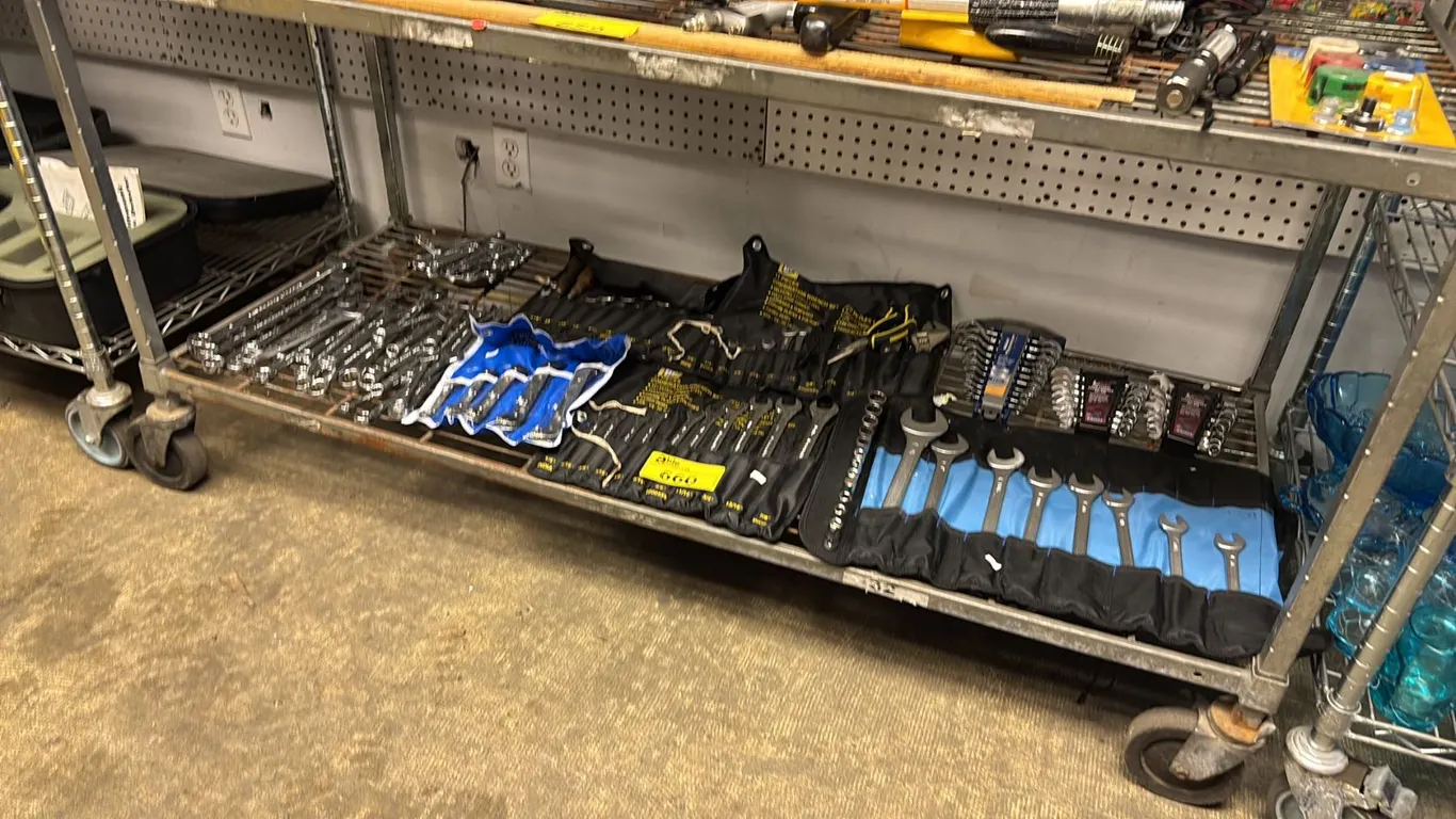 SHELF OF ASSORTED WRENCH KITS AND WRENCHES