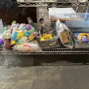 SHELF OF ASSORTED EASTER & NEW YEARS EVE DECORATIONS