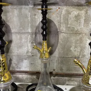 MODERN HOOKAH WITH BROWN & GOLDEN ACCENT METAL STEM AND CLEAR GLASS BASE