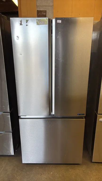 HISENSE STAINLESS STEEL FRENCH DOOR FRIDGE WITH ROLLOUT FREEZER 30"W