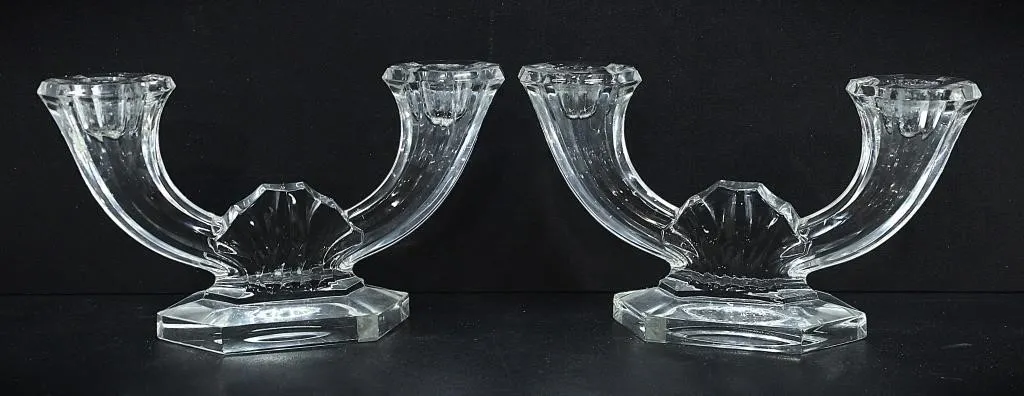PAIR VAL ST-LAMBERT CRYSTAL CANDLESTICK HOLDERS