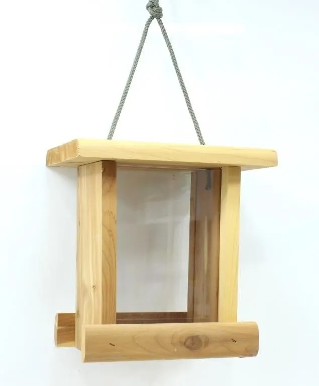 WOODEN HANGING ACRYLIC BIRD FEEDER