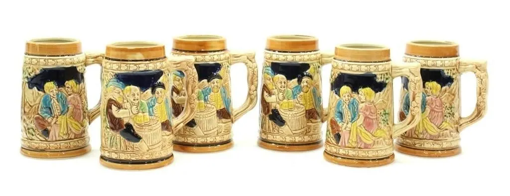 6 GERMAN-STYLE CERAMIC STEINS