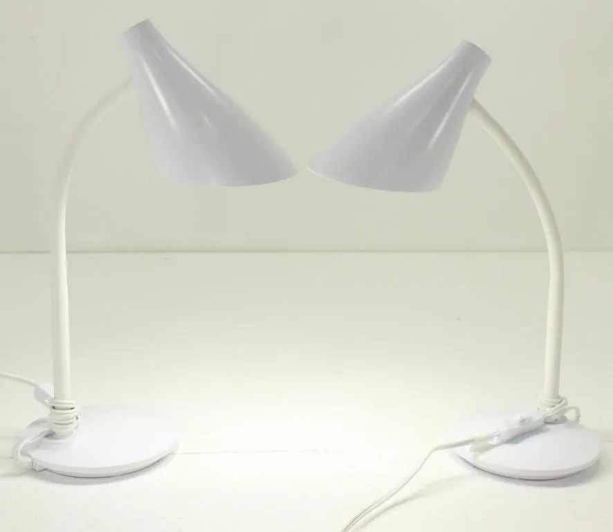 PAIR WHITE MATTE GOOSENECK TABLE LAMPS WORKING