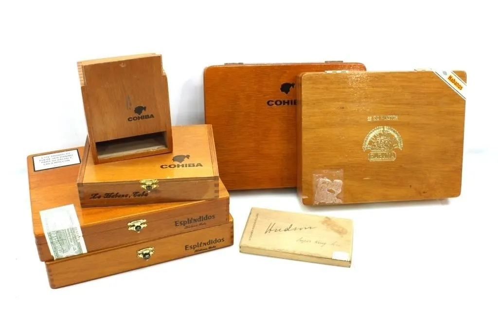 7 COHIBA, HUDSON & SIR WINSTON WOODEN CIGAR BOXES