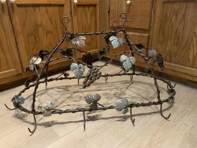 VINTAGE HANGING STYLE POT RACK FEATURING