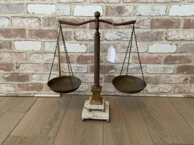 VINTAGE BRASS & MARBLE SCALES OF JUSTICE