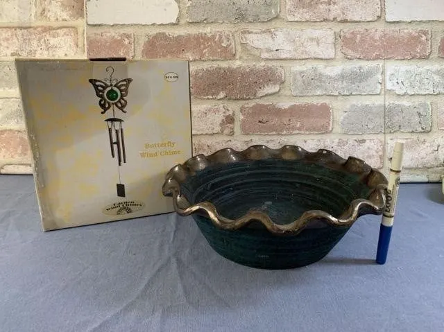 (2 PCS) BUTTERFLY WIND CHIME (NIB) AND A PLANTER