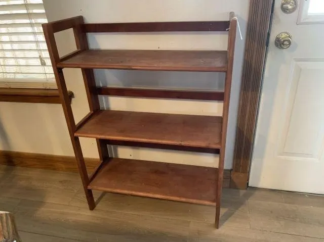 3 TIER WOODEN FOLDING SHELF, 28" X 12" X 38"