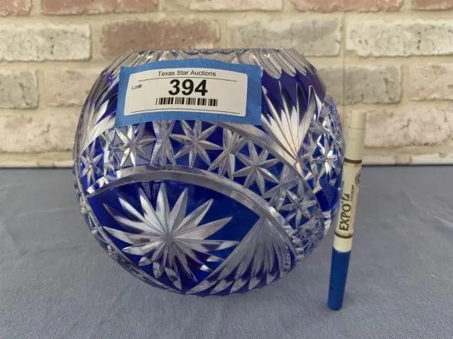 BEAUTIFUL COBALT CUT TO CLEAR GLASS BOWL