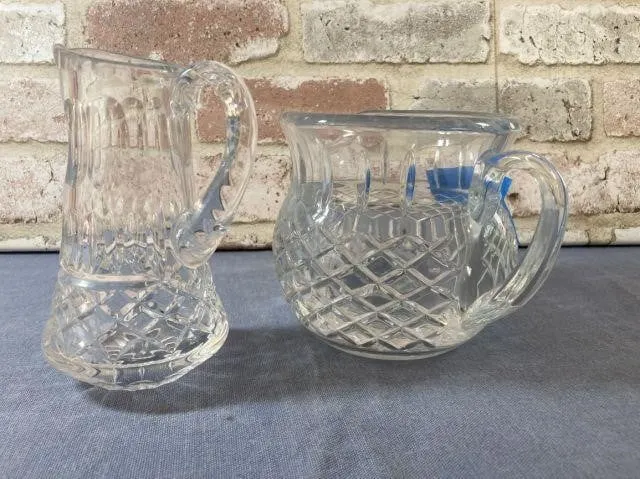 (2 PCS) DIAMOND PATTERN GLASS PITCHERS