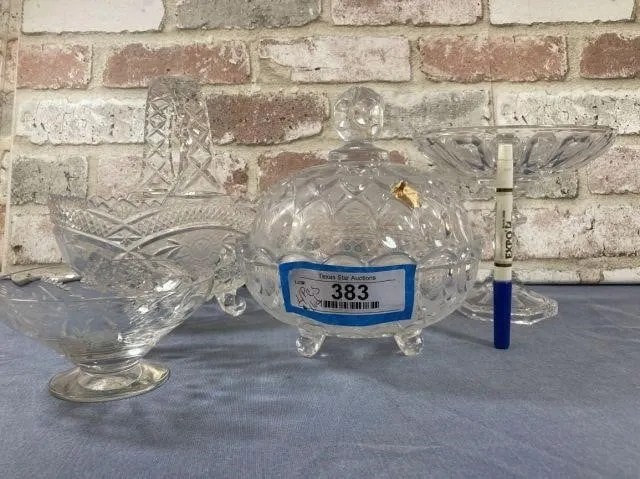 (4 PCS) CLEAR GLASS ITEMS: FOOTED BOWL WITH