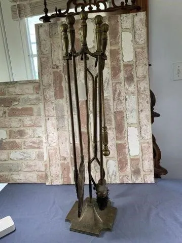 5 PIECE SET OF BRASS FIREPLACE UTENSILS PLUS
