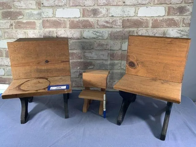 3 MINIATURE VINTAGE-STYLE WOOD SCHOOL DESKS