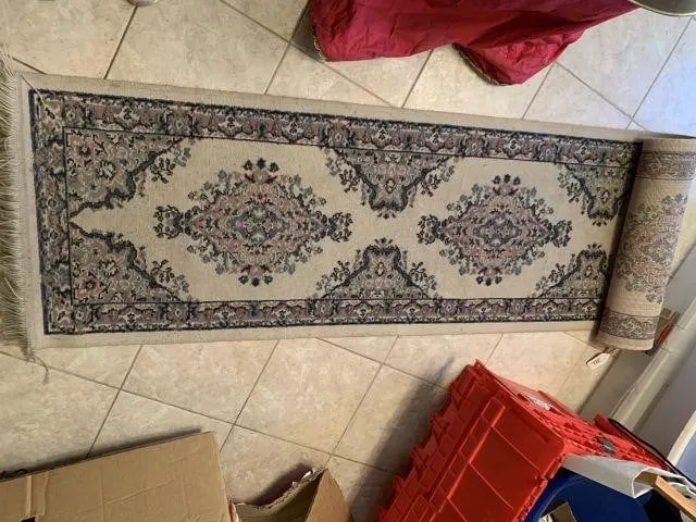 WOVEN RUG RUNNER WITH FRINGE ON ENDS, 93" X 24"