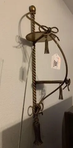 2 TIER BRASS ORNATE WALL SHELF, 31"