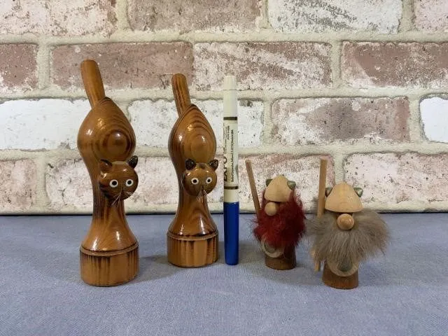 MCM HAND CARVED WOODEN CAT WHISTLES- MADE IN