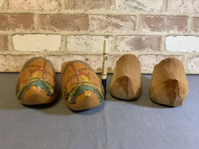 (2 PAIR) WOODEN CLOGS- ONE HAND-PAINTED