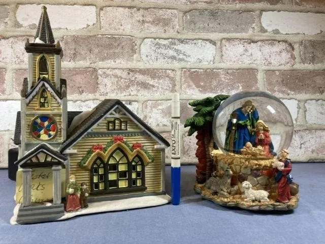 2 PCS: NATIVITY MUSICAL SNOW GLOBE AND A LIGHTED