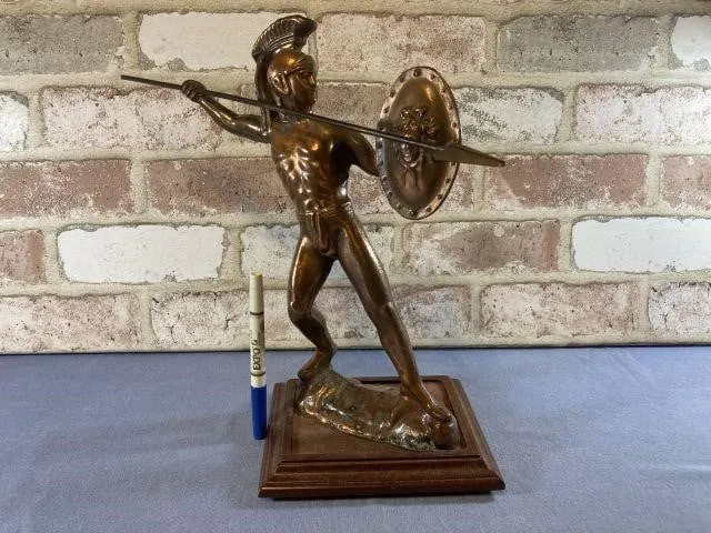 COPPER SPARTAN WARRIOR SCULPTURE ON A WOOD
