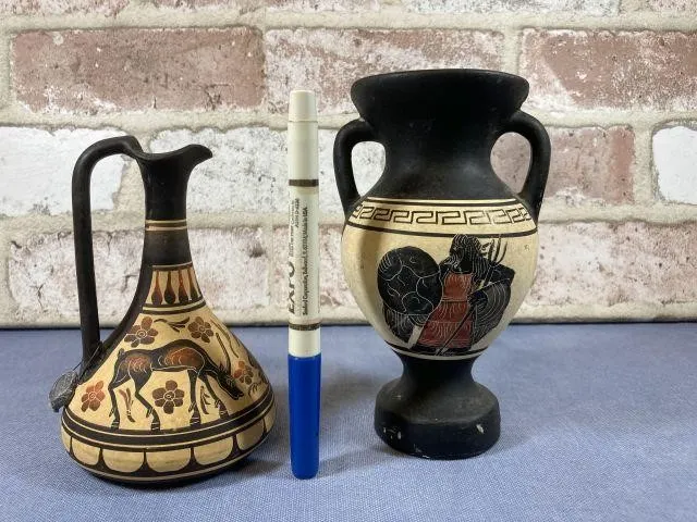(2 PCS) HANDMADE GREECIAN POTTERY VASE MARKED