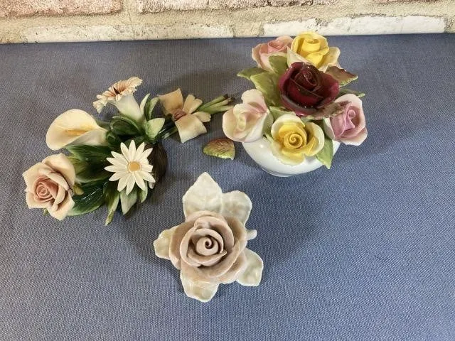 BOX OF 3 PORCELAIN FLORAL FIGURALS MADE BY
